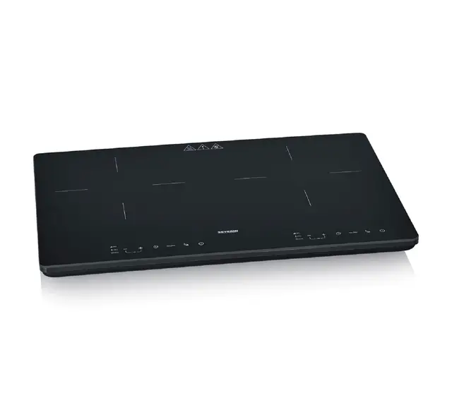 SEVERIN Placa de inducción doble, vitrocerámica, 10 niveles de potencia, pantalla táctil con función de temporizador, señal acústica y desconexión automática, 3.400 vatios, negro/cristal, DK 1033