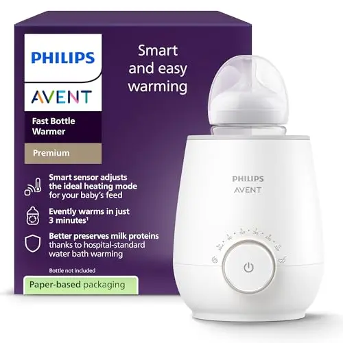 Philips Avent Premium Calientabiberones rápido- Control de temperatura inteligente, calienta uniformemente sin puntos calientes, sistema al baño maría de calidad hospitalaria, SCF358/00
