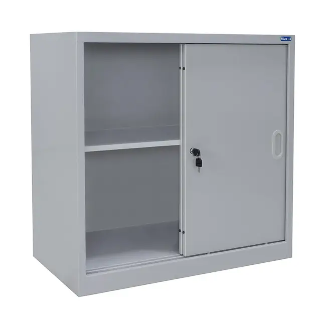 Armario de Oficina Metálico con Puertas Correderas Gris 800x800x420mm