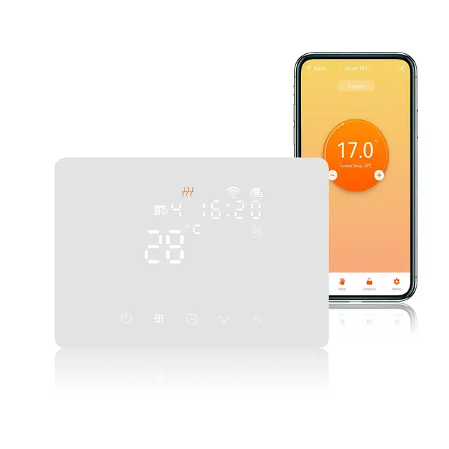 KETOTEK Termostato Caldera WiFi 220V 5A Compatible con Alexa, Intelligente Cronotermostato Calefaccion WiFi Programmabile de Pared con Controllo Smart Life/Tuya App, Contacto Seco, Blanco