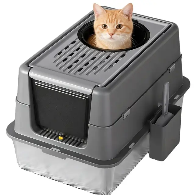 Garvee Arenero Gato Acero Inoxidable - Tamaño Grande, Caja De Arena Cerrada con Tapa Plegable De Doble Entrada - Resistente, Sin Olores y Fácil De Limpiar - Ideal para Gatitos y Gatos Adultos