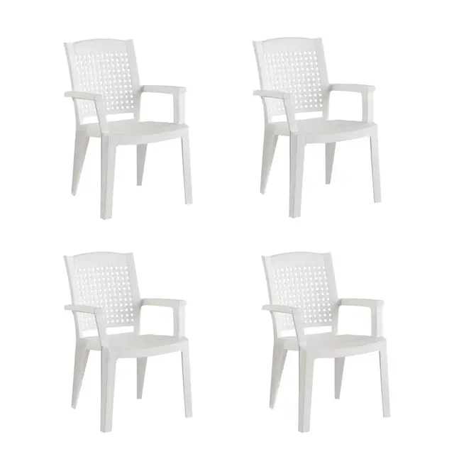 SP Berner SHAF - Pack 4 Sillas - Jardín Exterior y Terraza - Plástico Reciclado Resistente UV - Apilables - Modelo Metal - Blanco