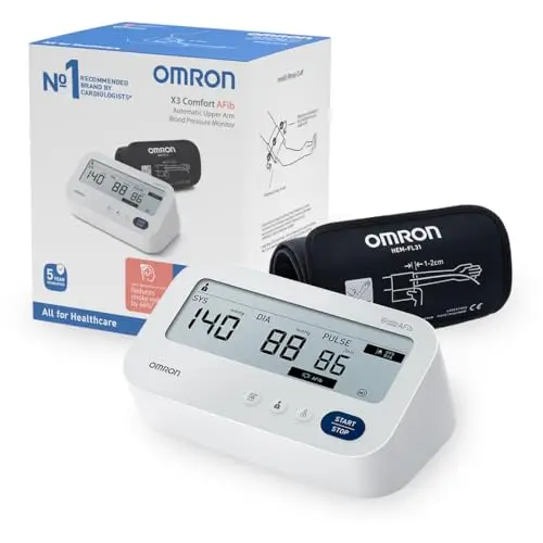 OMRON X3 Comfort AFib - Tensiómetro de brazo automático - Con detección de fibrilación auricular e indicador de hipertensión - Validado clínicamente - Diabetes y embarazo - Garantía 5 años - 22-42 cm