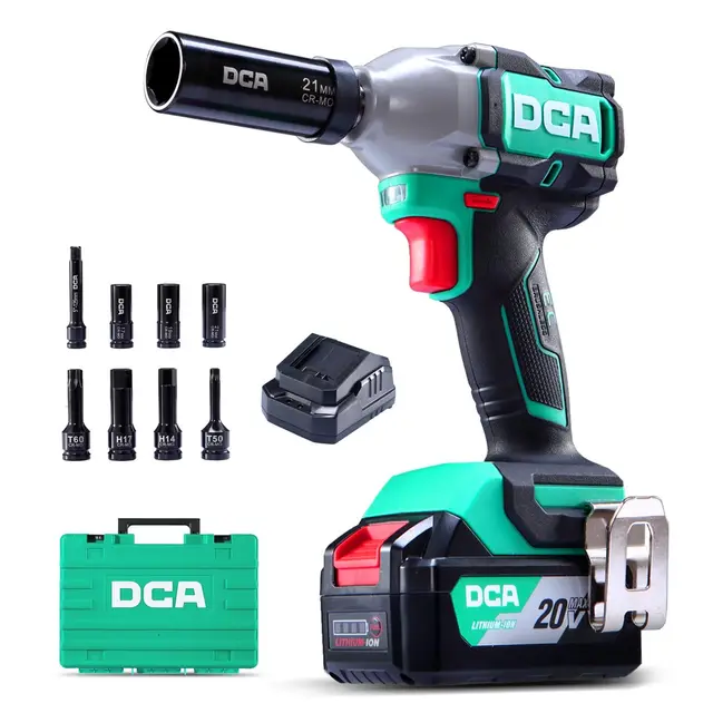 DCA Llave de Impacto Inalámbrica Brushless 20V con Batería de 4.0Ah – 13 mm Encastre, Par de Torsión Alto de 320 N.M, Llave de Potencia con 4 Modos – Para Automóviles y Bricolaje ADPB320