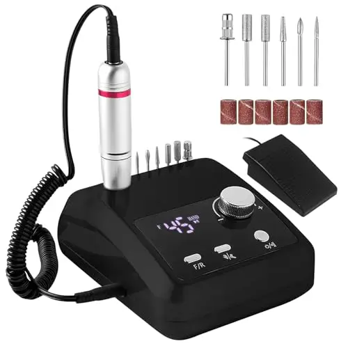 CozyZen Taladro de Uñas Eléctrico Profesional | 45000 RPM, Lijadora con Pantalla LCD, Control Manual y de Pie, Bajo Ruido para Uñas Acrílico/Gel, Manicura y Pedicura