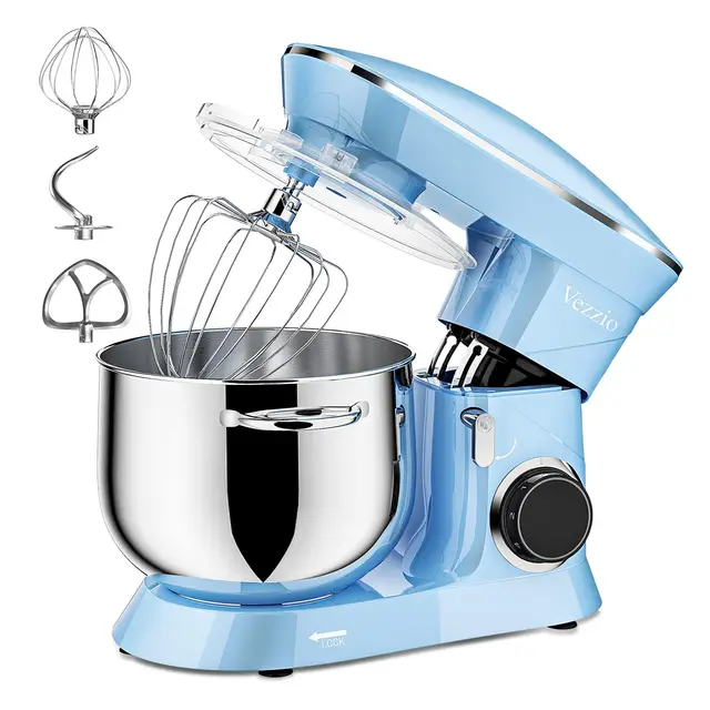 Batidora Amasadora Vezzio 8.5L Repostería Profesional 1500 W 6 Velocidades Robot de Cocina Batidora Multifunción Bajo Ruido Bol de Acero Inoxidabl, Amasador, Batidor y Varillas (Blue)
