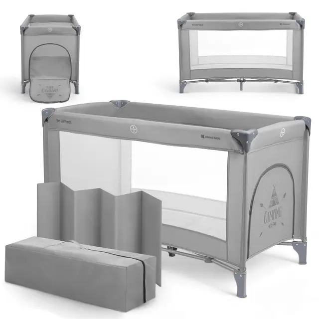 KikkaBoo Cuna de Viaje SO Gifted, Cuna Bebe 120x60 cm hasta 15 kg, Parque Plegable con Bolsa de Transporte, Ligera y Compacta, Gris