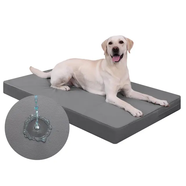 XXL Ortopédica Cama Perros Grande,Doble Cara De Cuero Sintético,Iimpermeable Cama de Perros,Funda Extraíble Lavable,Colchoneta,Gris,134x91x9cm