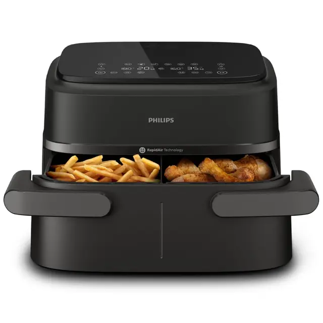 Philips Dual Basket Airfryer Serie 1000-7,1 l de capacidad, tecnología RapidAir, 10 funciones en 1, 90% menos de grasa, diseño compacto, aplicación de recetas HomeID (NA154/00)