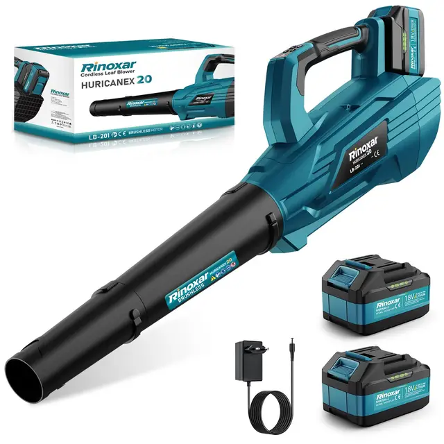 Soplador de Hojas, 5 Velocidades Sopladora de Hojas con Bateria con Motor Brushless, 2 Baterías de 5.2Ah/18V, 35.000 RPM, Velocidad Aire 180 km/h, Vaudal Aire 800 m³/h, 2 Boquillas Intercambiables