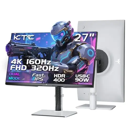 KTC Monitor 4K Gaming 27 Pulgadas, Modo Dual 4K@160Hz / FHD@320Hz, Panel IPS Rápido, Tiempo de Respuesta de 1ms, HDR400, Adaptive Sync, 125% sRGB, 97% DCI-P3, ΔE<2, USB C 90W, KVM, H27P6