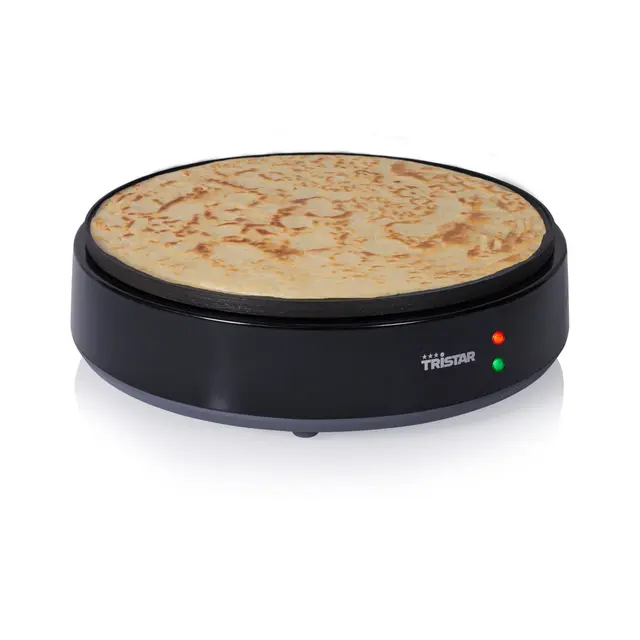Tristar Crepera - 30 cm - 1200 W - Calentamiento Rápido - Revestimiento Antiadherente - 10 Niveles de Calor - Sin BPA - Almacenamiento Compacto - Incluye Espátula y Palo en T, BP-2627