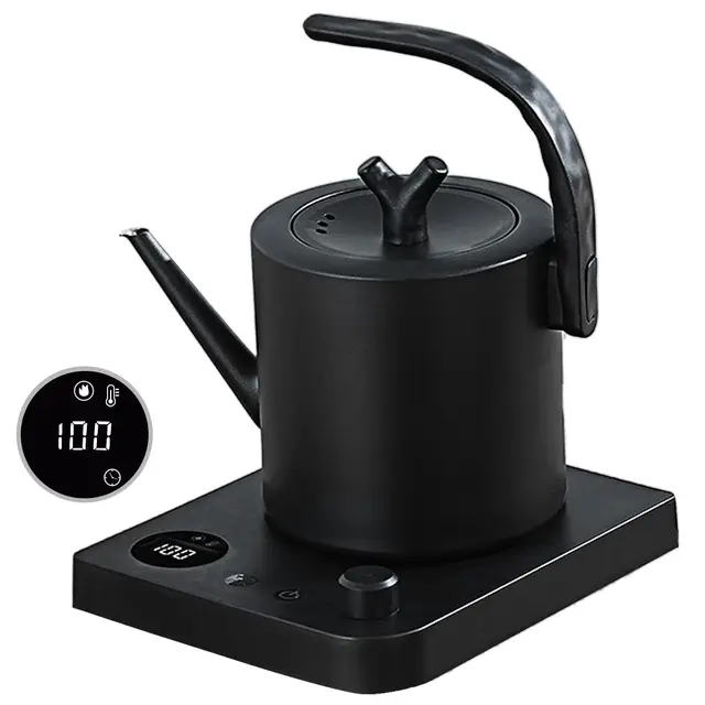 Hervidor de Acero Inoxidable con Ajuste de Temperatura, Hervidor Cuello de Cisne 1L, Tetera 1000W, Base 360°, Anti-Quemadura Inteligente, Apagado Automático por Alta Temperatura, Negro