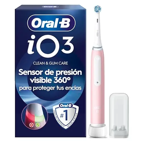 Oral-B iO 3N Cepillo de Dientes Eléctrico con 1 Cabezal, Rosa - Cepillo Dental Suave con Encías, 3 Modos de Cepillado, Sensor de Presión, Temporizador, Soporte de Recambios, Batería de Larga Duración