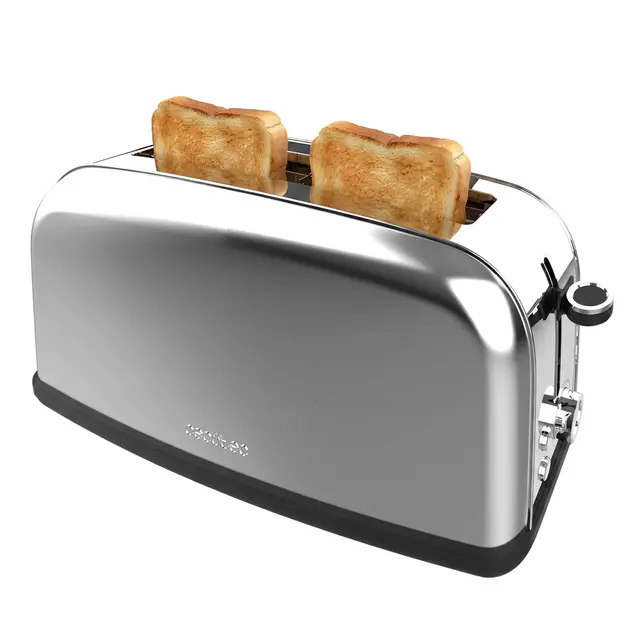 Cecotec Tostadora Pan Ranura Ancha y Larga Toastin' Time 1100 Inox Long Lite Plus. 850W, 2 Tostadas, Ranura 3,8 cm, 7 Niveles de Tostado, Apagado Automático, Acabados en Acero Inoxidable