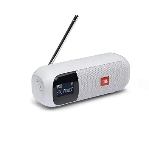 JBL Tuner 2 Sintonizador de radio JBL, altavoz portátil Bluetooth con MP3, DAB plus y radio FM, sonido potente y nitidez, color blanco