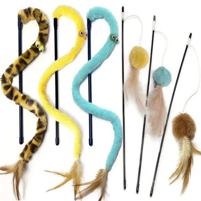 Juguete para Gatos, Juguetes de Plumas de Gato, Varita de Juguete para Gatos y Varita de Arco Iris, Juguetes interactivos para Gatos de Interior para Gatos Adultos Gatitos (Amarillo)
