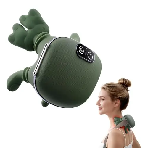 Masajeador Cervical y Espalda 4D a Mano Biónica, Masajeador Cuello Eléctrico con 3 Niveles de Intensidad y 2 Niveles de Calor, Masaje Profundo para Relajar Músculos, Alivia Dolores y Fatiga (Verde)