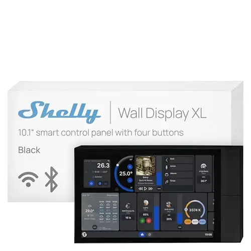 Shelly Wall Display XL Negro – Panel Domótico Mural Táctil 10,1", Wi-Fi 6 y Bluetooth, Relé 5A Integrado, 4 Botones Físicos Personalizables, Altavoces, Home Assistant, Aplicación