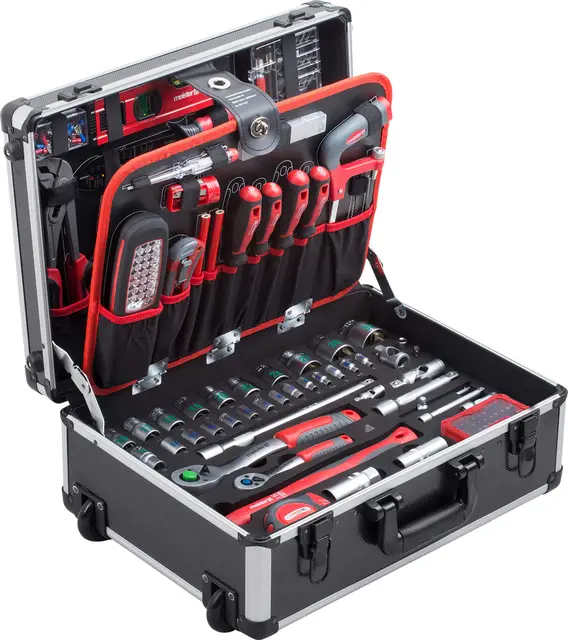 Meister Carro de Herramientas 156 piezas - Set de herramientas - Con ruedas - Asa telescópica / Caja de herramientas móvil sobre ruedas / Caja de herramientas completamente llena / 8971440