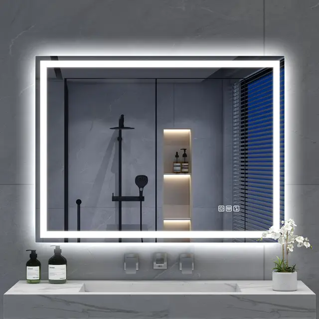 S'bagno Espejo-Baño-con-Luz 80x60cm, Espejo-Baño-LED-Bluetooth con Función Antivaho, 3000K/4000K/6500K, Regulable, Memoria, Cristal Templado HD, IP44-Espejos-de-Baño-con-LED, Horizontal/Vertical