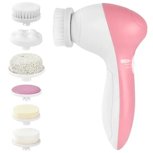 LOPHE Cepillo de Limpieza Facial, 7 en 1 Cepillo Limpiador Facial Eléctrico Para Limpieza Profunda, Masaje Facial, Eliminación De Puntos Negros,Rosa