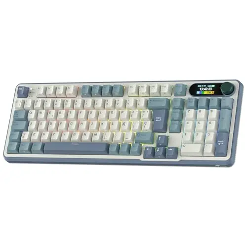 RK ROYAL KLUDGE S98 ES Teclado Mecánico con Smart Display y Botón, Montaje Superior 96% Teclado Mecánico Inalámbrico BT/2.4G/USB-C, Hot-Swappable, Soporte de Software, 98 Teclas, QWERTY Español