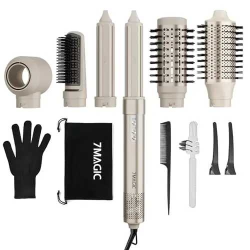7MAGIC Moldeador Pelo 6 en 1, Cepillo Secador de Pelo, Cepillo Alisador Pelo, 1300W, Efecto Coanda, Sin daño por calor, Cuidado iónico, Alisa el frizz, Función de autolimpieza, Con bolsa de viaje