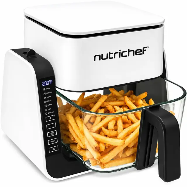 Nutrichef freidora de aire de 3.8L y grill de 1L, 7 modos de coccion preestablecidos, Tazon transparente
