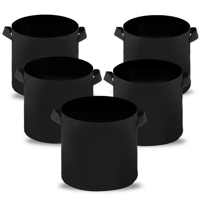Windfromort Juego de 5 macetas de tela de 20 l, saco de 20 l, de tela no tejida, 30 x 25 cm, bolsa para plantas con asas para tomates, patatas, bolsas de plantación para huertos y macetas (Blackline)
