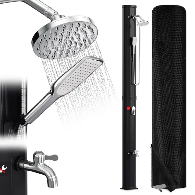 Randaco Ducha Solar para jardín, Agua Caliente hasta 60 °C, sin conexión eléctrica, Ducha de Piscina, Camping con Ducha de pies y Cabezal de Ducha de Lluvia Giratorio, Color Negro (40 L)