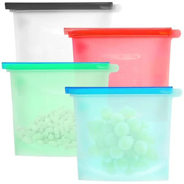 TESSTSY Bolsas Silicona Reutilizables para Alimentos 1L (Pack 4)