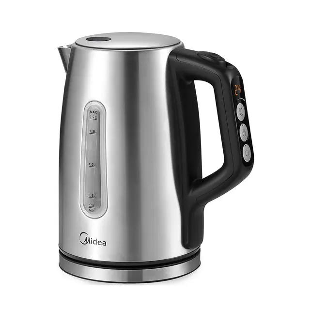 Midea Hervidor de Agua Eléctrico con Control de Temperatura (40, 60, 70, 80, 90, 100℃), Acero Inoxidable 1,7L Kettle, Hervidor Agua 2200W con Indicador del Nivel de Agua, Mantener caliente 60 minutos