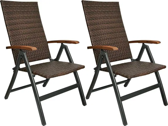 BRUBAKER Set de 2 Modena Sillas de Jardín Poli Ratán - Respaldo Alto Plegable - Respaldo Regulable en 7 Posiciones - Sillas Plegables Metal - Resistentes a la Intemperie - Gris/Marónn
