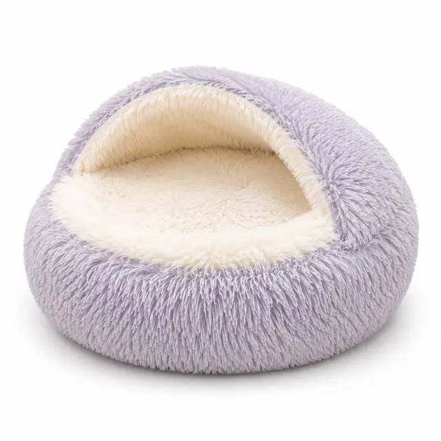 F.B Cama Cueva para Gatos de Felpa Suave, Diseño Semi Cerrado, Bordes Elevados, Cálida y Mullida, 50x20 cm (Azul)