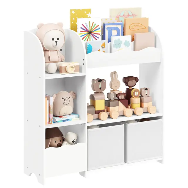SONGMICS Estantería de Juguetes, Librería Infantil, Armario para Dormitorio con 2 Cajas para Juguetes, Sala de Juegos, Sala de Estar, Blanco Nube GKR042W01