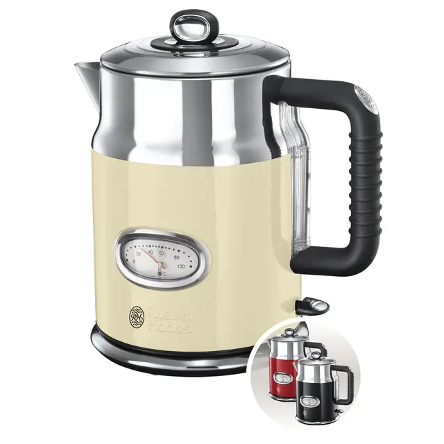 Russell Hobbs Retro - Hervidor de Agua Eléctrico (2400 W, 1,7l, Acero Inoxidable, Crema) - ref. 21672-70