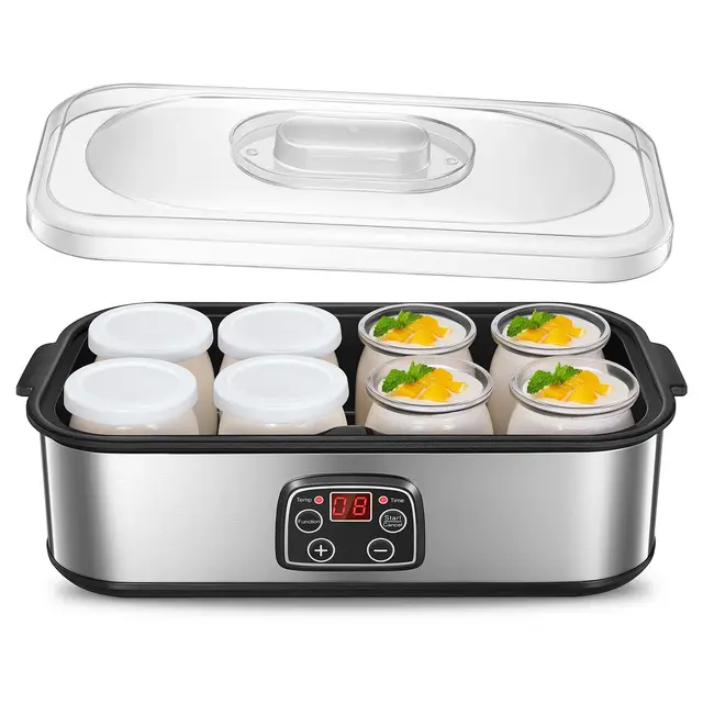 Yogurtera con 8 Vasos y Tapas, Máquina de Yogur Griega, LCD Pantalla de un Solo Toque, Fácil de Usar, Yogur Fresco Casero, Tiempo y Temperatura ajustables, sin BPA