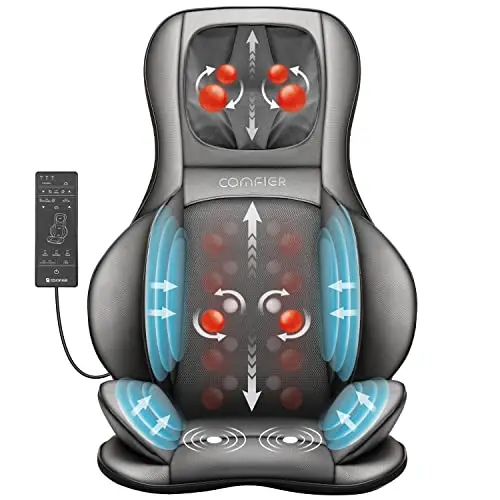 Comfier Colchoneta de Masaje Cuerpo Completo con calefacción, Masajeador de Espalda con Almohada de Masaje Shiatsu Desmontable para el Cuello, 10 Motores vibradores, 4 Almohadillas térmicas