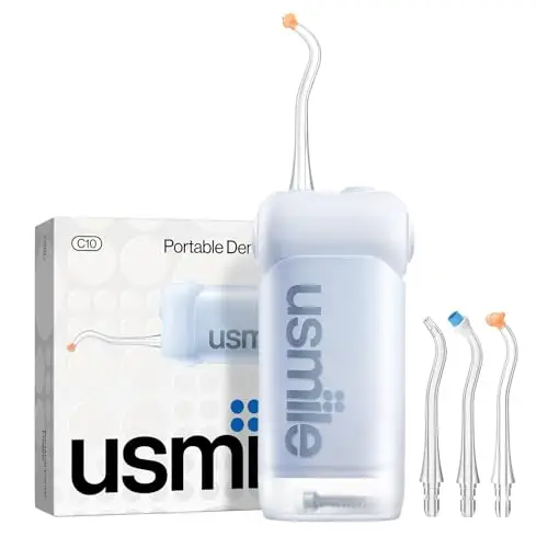 usmile Irrigador bucal portátil C10 – 95 días de duración de la batería, 4 modos de limpieza, depósito de 180 ml, IPX7 resistente al agua, ideal para viajes, aparatos ortopédicos, implantes y encías