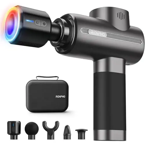 Pistola de Masaje Muscular Calor y frío, Pistola de Masaje RENPHO, Masajeador de Motor de Tejido Profundo de 3200 rpm, Massage Gun, Para el Hogar, Gimnasio, Relajación Muscular de Cuerpo Completo