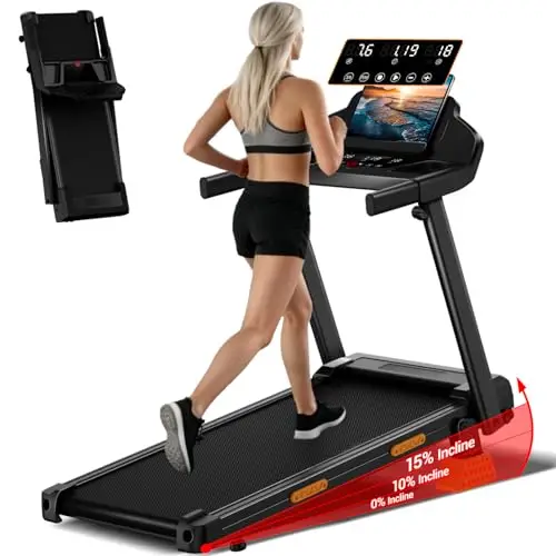CURSOR 15% Cinta de Correr Plegable con Inclinación 12KM/H, Cinta de Andar Plegable 3.0HP, Caminadora Electrica para Casa con LED Táctil, Sistema Amortiguador, Entrenamiento en Silencio, Soporte 136KG