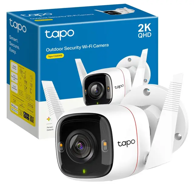 Tapo C320WS – Cámara de vigilancia Wi-Fi para Interiores y Exteriores, resolución 2K QHD 4MP, visión Nocturna a Color, notificaciones en Tiempo Real, IP66 a Prueba de Agua