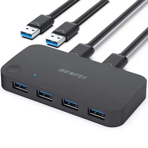 Interruptor USB 3.0, Interruptor USB 2 Ordenadores comparten 4 USB para PC, ratón, Teclado, Impresora, escáner, selector de Interruptor KVM USB Compatible con Windows, Mac, Linux