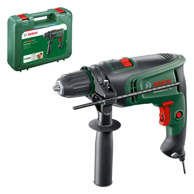 Bosch taladro percutor eléctrico UniversalImpact 730 (taladrado de precisión en mampostería, madera y acero; motor de 730 W; en maletín de transporte)