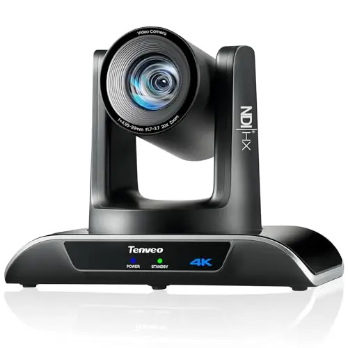 Tenveo Cámara PTZ NDI 4K IA Auto-Tracking, Zoom óptico 20x, USB3.0/HDMI/LAN PoE para transmisión en Vivo IP en Iglesias, videollamadas, Eventos, Youtube, OBS y vMix