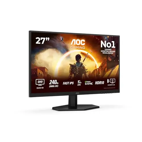 AOC Q27G42ZE Gaming Monitor 27 Pulgadas 260Hz Panel Fast IPS, 1ms GtG, HDR10, Adaptive Sync, G-Sync Compatible, (2560x1440 HDMI 1x 2.0) Negro