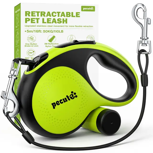 Pecute Correa Perro Extensible 5M, Control con un Solo Botón y Sin Enredos, Correa de Nailon con Tiras Reflectantes, Mango Ergonómico, Retráctil Correa para Perros Medianos y Grandes de hasta 50 kg