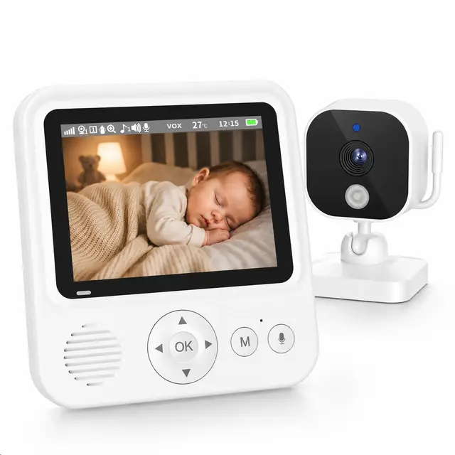 BURNNOVE Vigilabebés con Cámara 2.8", Monitor Bebé sin WiFi con Pantalla IPS, Batería 2000mAh hasta 96H en Modo VOX, Visión Nocturna, Detección de Sonido y Movimiento, Zoom 2X/4X, 2.4GHz FHSS