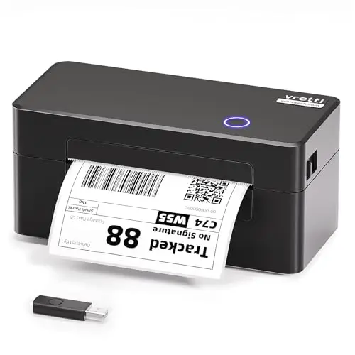 vretti Impresora térmica de Etiquetas USB, Etiquetas Autoadhesivas, Impresora de Etiquetas de envío de 4 x 6 para Paquetes de envío, Compatible con Windows, Sistemas Mac OS